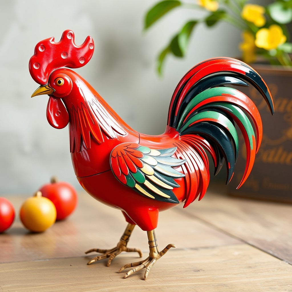 Cleaning a vintage rooster clockwork toy
