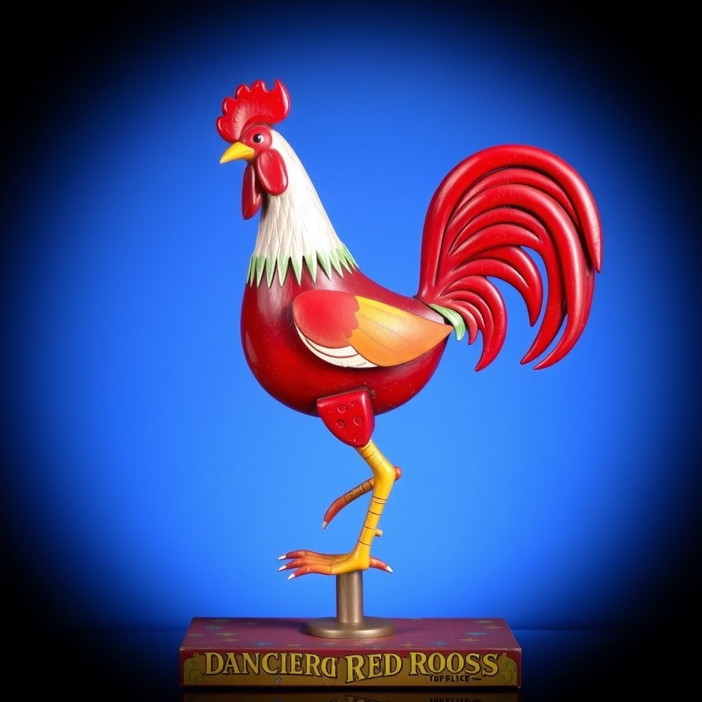 Vintage Dancing Red Rooster Mechanical Toy from Paris